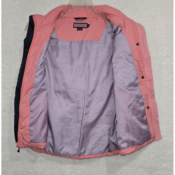 Vineyard Vines Women's Small Pink Puffer Vest Goose Down Zip Pockets - Picture 6 of 11